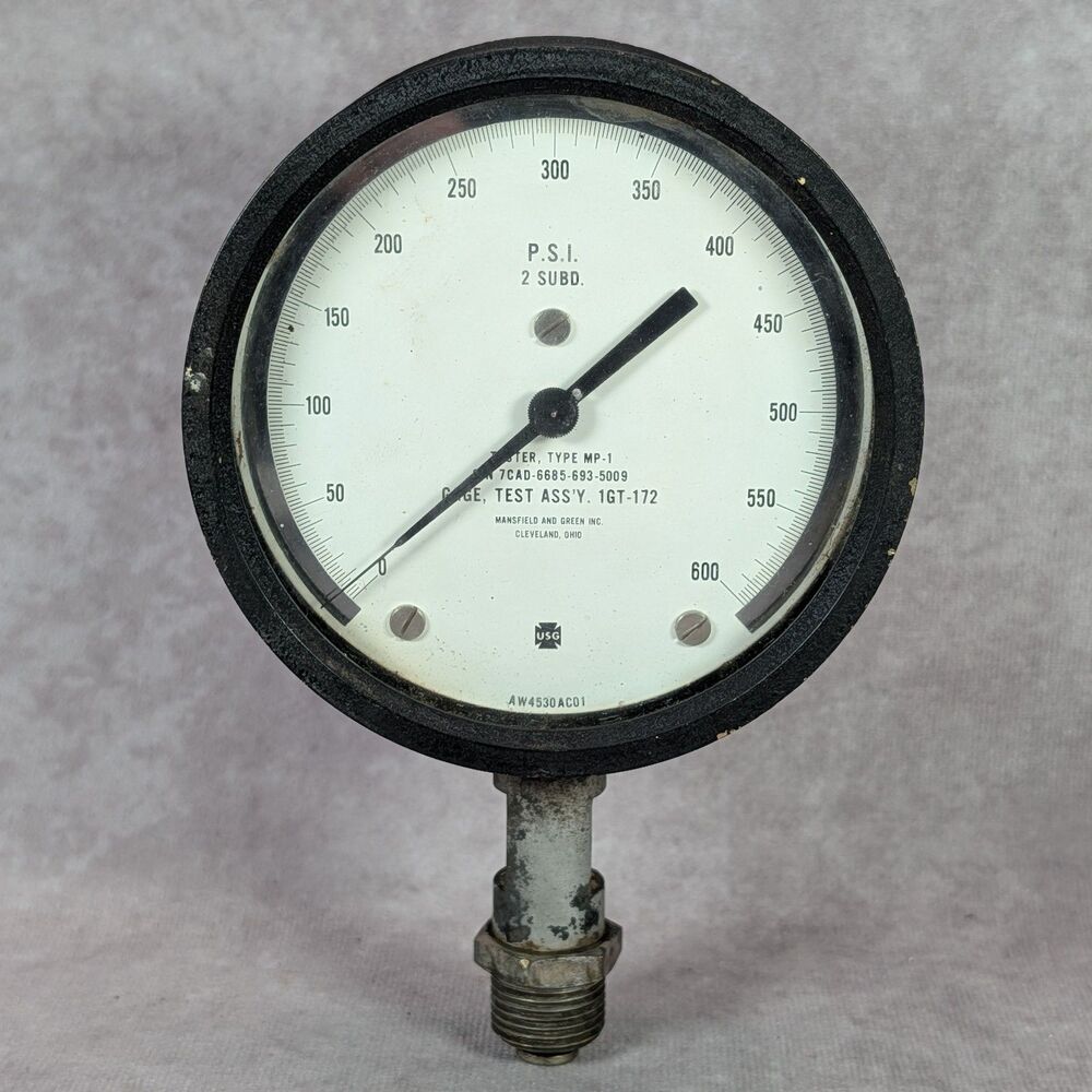 Vintage USG Mansfield & Green Tester MP-1 Pressure Gauge 600 PSI 2SUBD Steampunk